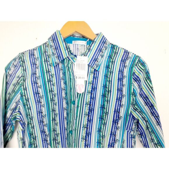 SOHO Jeans Blue Stripes Florals Cotton Blend LS Ladies ButtonUp Shirt Jr.SzL NWT - Picture 6 of 9